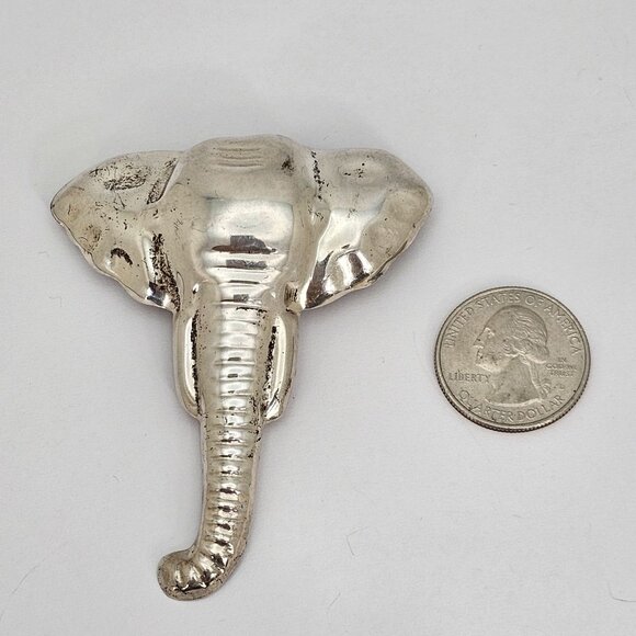 Vtg Large MEXICO 925 Sterling Silver Elephant Head Brooch Pin Signed 3" Oxidized - Picture 16 of 16